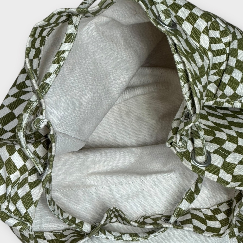 BAGGU Drawstring Canvas Backpack Trippy Checkerbo… - image 8